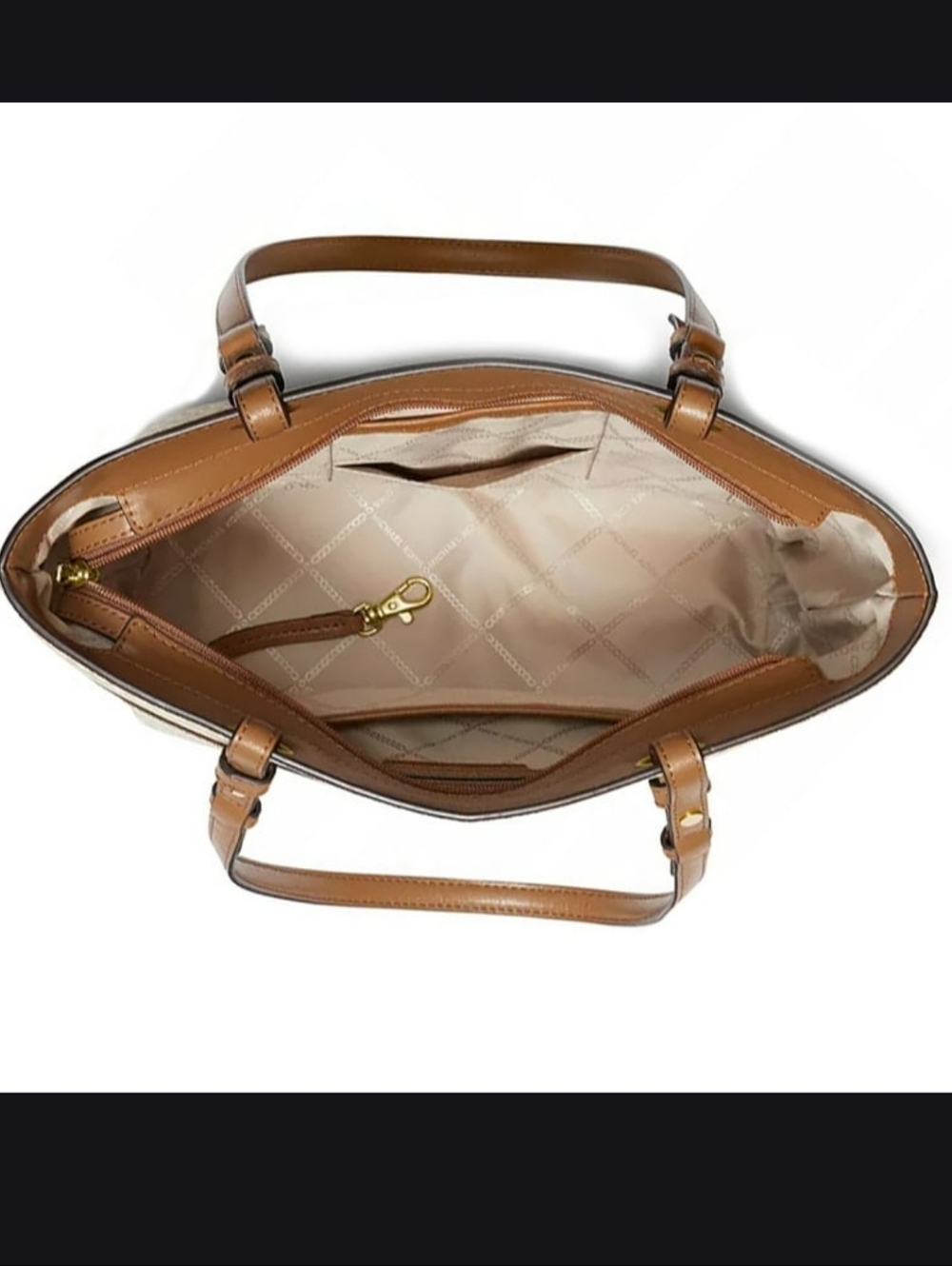 $10 RAFFLE NWT $498 Michael Kors Vanilla Signature MK Tote with Luggage Trim - Picture 2 of 2